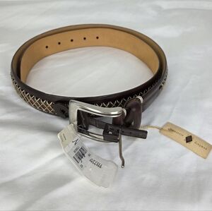 Martin Dingman Size 36" Brown Leather Belt Lacing Detail.